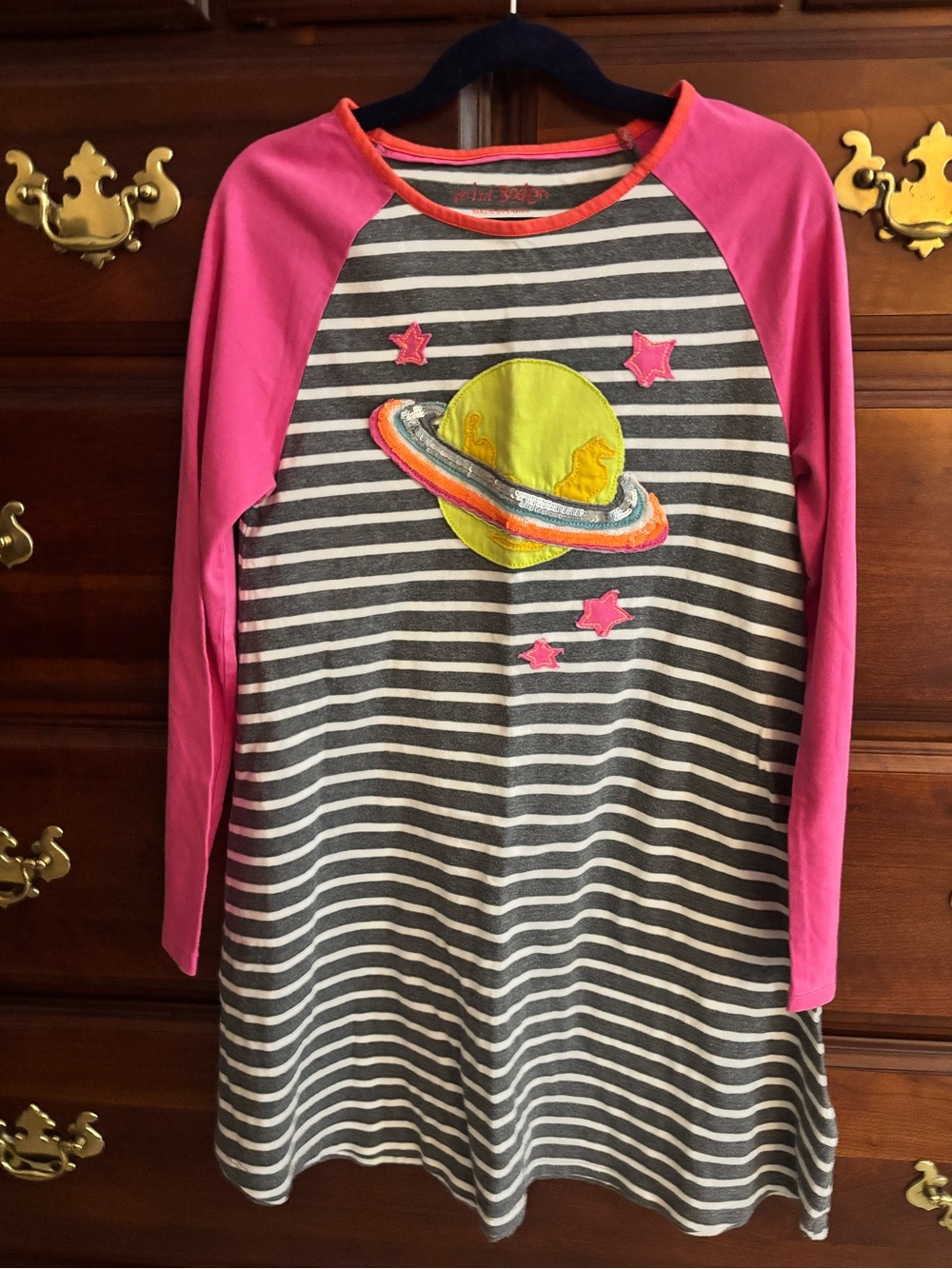 Mini Boden Striped Planet Sequin dress long sleeves size 9-10